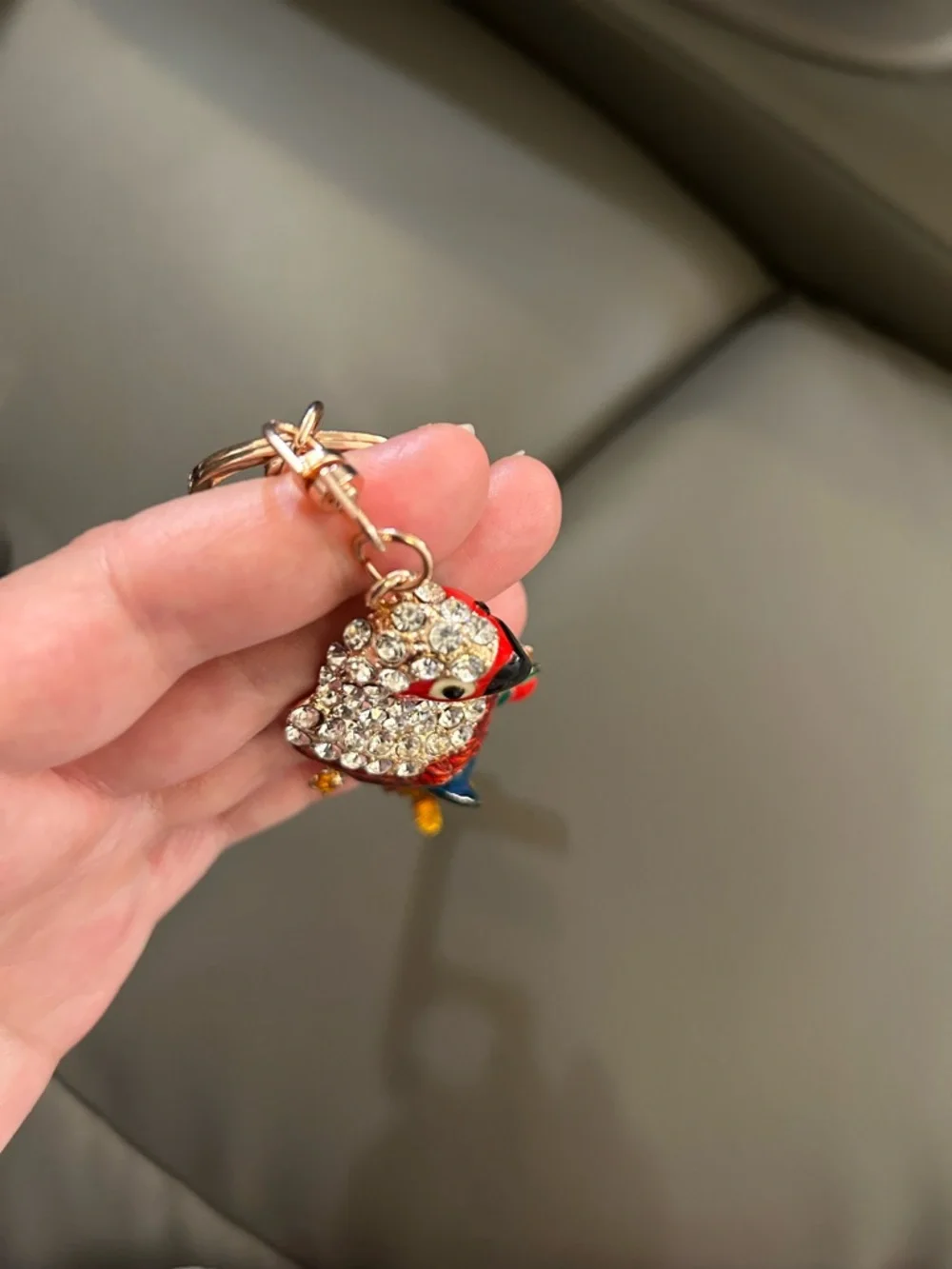 Rhinestone Parrot Keychain Bag Charm + No Touch Door Opener Tool